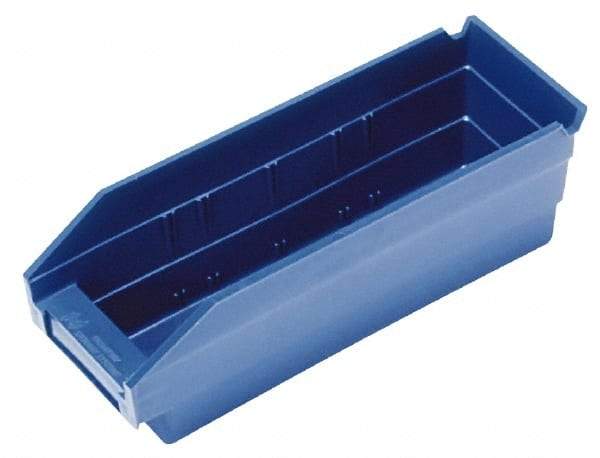 Quantum Storage - 50 Lb. Load Capacity, 23-5/8" Deep, Blue Polypropylene Hopper Shelf Bin - 4" High x 4-1/8" Wide x 23-5/8" Long - Americas Tooling