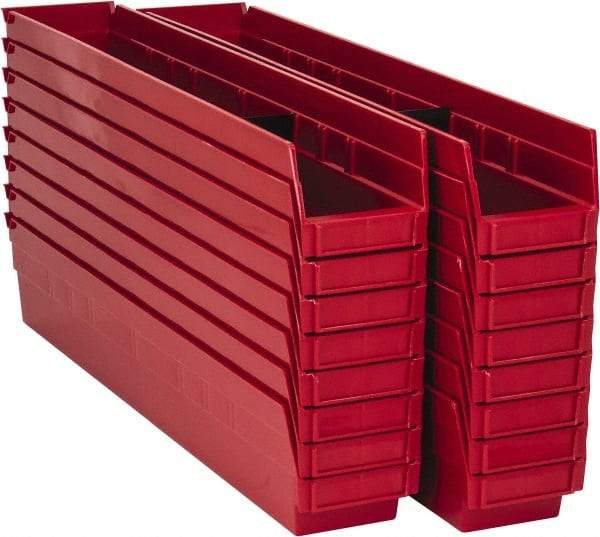 Quantum Storage - 50 Lb. Load Capacity, 23-5/8" Deep, Red Polypropylene Hopper Shelf Bin - 4" High x 4-1/8" Wide x 23-5/8" Long - Americas Tooling