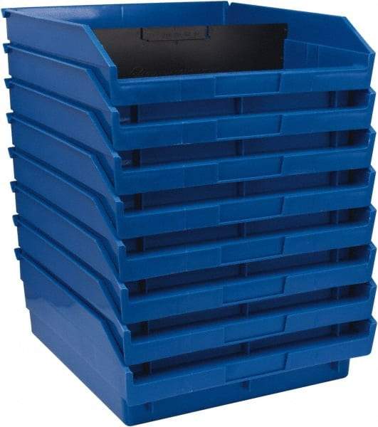 Quantum Storage - 50 Lb. Load Capacity, 11-5/8" Deep, Blue Polypropylene Hopper Shelf Bin - 4" High x 11-1/8" Wide x 11-5/8" Long - Americas Tooling