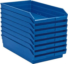 Quantum Storage - 50 Lb. Load Capacity, 17-7/8" Deep, Blue Polypropylene Hopper Shelf Bin - 4" High x 11-1/8" Wide x 17-7/8" Long - Americas Tooling