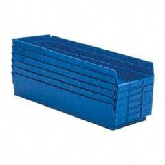 Quantum Storage - 50 Lb. Load Capacity, 23-5/8" Deep, Blue Polypropylene Hopper Shelf Bin - 4" High x 8-3/8" Wide x 23-5/8" Long - Americas Tooling