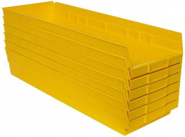 Quantum Storage - 50 Lb. Load Capacity, 23-5/8" Deep, Yellow Polypropylene Hopper Shelf Bin - 4" High x 8-3/8" Wide x 23-5/8" Long - Americas Tooling