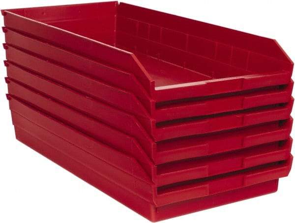 Quantum Storage - 50 Lb. Load Capacity, 23-5/8" Deep, Red Polypropylene Hopper Shelf Bin - 4" High x 11-1/8" Wide x 23-5/8" Long - Americas Tooling