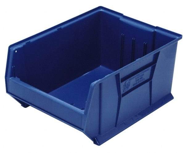 Quantum Storage - 100 Lb. Load Capacity, 23-7/8" Deep, Blue Polypropylene Hopper Stacking Bin - 11" High x 16-1/2" Wide x 23-7/8" Long - Americas Tooling