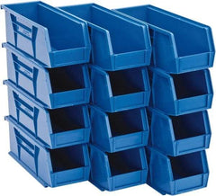 Quantum Storage - 30 Lb. Load Capacity, 10-7/8" Deep, Blue Polypropylene Hopper Stacking Bin - 4" High x 4-1/8" Wide x 10-7/8" Long - Americas Tooling