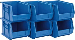 Quantum Storage - 50 Lb. Load Capacity, 10-3/4" Deep, Blue Polypropylene Hopper Stacking Bin - 7" High x 8-1/4" Wide x 10-3/4" Long - Americas Tooling