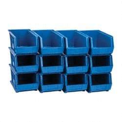 Quantum Storage - 60 Lb. Load Capacity, 14-3/4" Deep, Blue Polypropylene Hopper Stacking Bin - 7" High x 8-1/4" Wide x 14-3/4" Long - Americas Tooling