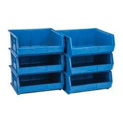 Quantum Storage - 75 Lb. Load Capacity, 14-3/4" Deep, Blue Polypropylene Hopper Stacking Bin - 7" High x 16-1/2" Wide x 14-3/4" Long - Americas Tooling