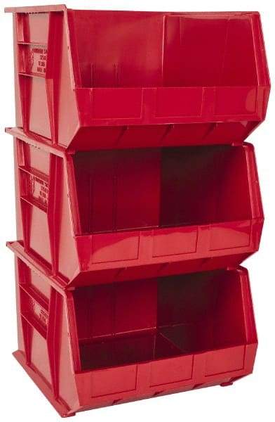 Quantum Storage - 75 Lb. Load Capacity, 18" Deep, Red Polypropylene Hopper Stacking Bin - 11" High x 16-1/2" Wide x 18" Long - Americas Tooling