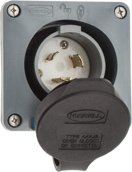 Hubbell Wiring Device-Kellems - 250 VAC, 20 Amp, L6-20P NEMA, Self Grounding Inlet - 2 Poles, 3 Wire, Male End, Gray - Americas Tooling