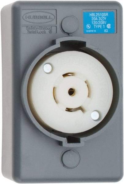 Hubbell Wiring Device-Kellems - 120/208 VAC, 20 Amp, L21-20R NEMA, Self Grounding Receptacle - 4 Poles, 5 Wire, Female End, Gray - Americas Tooling