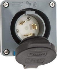 Hubbell Wiring Device-Kellems - 250 VAC, 30 Amp, L6-30P NEMA, Self Grounding Inlet - 2 Poles, 3 Wire, Male End, Gray - Americas Tooling