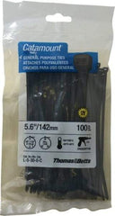 Thomas & Betts - 5.6" Long Black Nylon Standard Cable Tie - 30 Lb Tensile Strength, 1.21mm Thick, 1-1/4" Max Bundle Diam - Americas Tooling