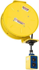 Conductix - 16 AWG, 50' Cable Length, Cord & Cable Reel with Outlet End - 3 Outlets, NEMA 5-15R, 10 Amps, 125 Volts, SOOW-A Cable, Yellow Reel, Spring Driven Reel - Americas Tooling