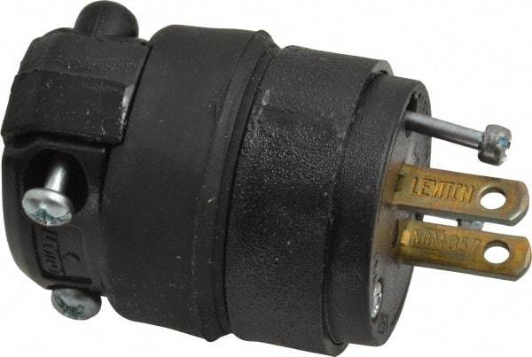 Leviton - 125 VAC, 15 Amp, 1-15P NEMA, Straight, Ungrounded, Residential Grade Plug - 2 Pole, 2 Wire, 1 Phase, Rubber, Black - Americas Tooling