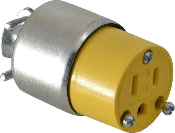 Leviton - 125 VAC, 15 Amp, 5-15R NEMA, Straight, Self Grounding, Residential Grade Connector - 2 Pole, 3 Wire, 1 Phase, PVC, Steel, Yellow - Americas Tooling