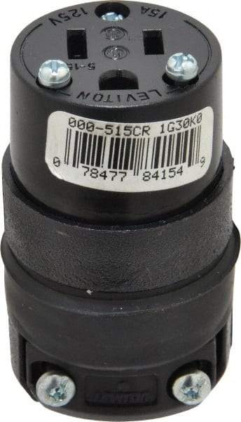 Leviton - 125 VAC, 15 Amp, 5-15R NEMA, Straight, Self Grounding, Residential Grade Connector - 2 Pole, 3 Wire, 1 Phase, Rubber, Black - Americas Tooling