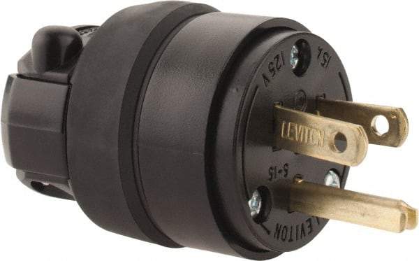 Leviton - 125 VAC, 15 Amp, 5-15P NEMA, Straight, Self Grounding, Residential Grade Plug - 2 Pole, 3 Wire, 1 Phase, Rubber, Black - Americas Tooling