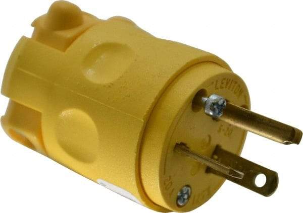 Leviton - 125 VAC, 20 Amp, 5-20P NEMA, Angled, Self Grounding, Commercial Grade Plug - 2 Pole, 3 Wire, 1 Phase, PVC, Yellow - Americas Tooling