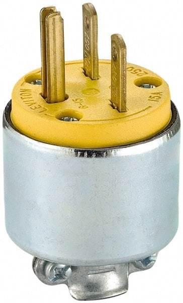 Leviton - 250 VAC, 15 Amp, 6-15P NEMA, Straight, Self Grounding, Residential Grade Plug - 2 Pole, 3 Wire, 3 Phase, PVC, Steel, Yellow - Americas Tooling