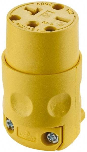 Leviton - 250 VAC, 20 Amp, 6-20R NEMA, Straight, Self Grounding, Commercial Grade Connector - 2 Pole, 3 Wire, 3 Phase, PVC, Yellow - Americas Tooling