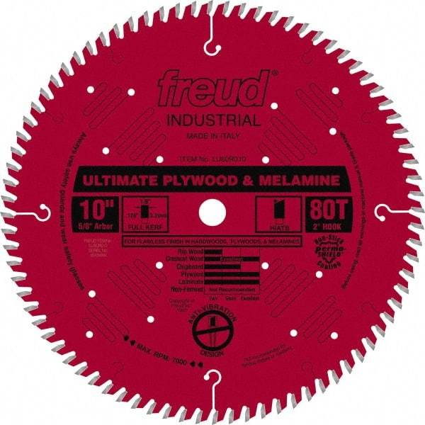 Freud - 10" Diam, 5/8" Arbor Hole Diam, 80 Tooth Wet & Dry Cut Saw Blade - Carbide-Tipped, Standard Round Arbor - Americas Tooling