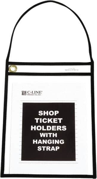 C-LINE - 15 Piece Clear Hanging Strap Stitched Shop Ticket Holder - 12" High x 9" Wide - Americas Tooling