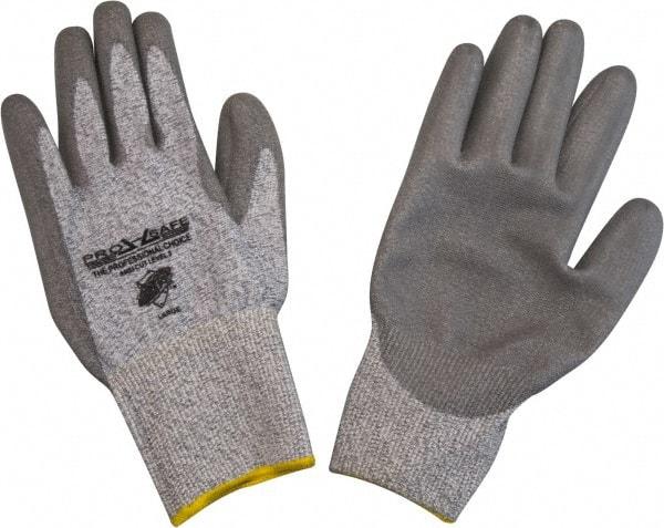 PRO-SAFE - Size L (9), ANSI Cut Lvl 3, Puncture Lvl 2, Abrasion Lvl 3, Polyurethane Coated ATA Cut & Puncture Resistant Gloves - 10" Long, Palm & Fingertips Coated, ATA Lining, Knit Wrist, Gray/Gray, Paired - Americas Tooling