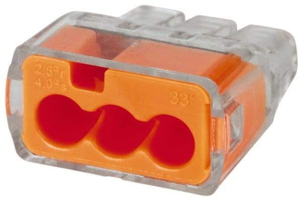 Ideal - 3 Port, 18 to 12 AWG Compatible, Push-In Wire Connector - 0.78" OAL x 0.69" OAW x 0.38" OAH, Orange - Americas Tooling