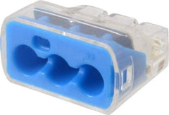 Ideal - 3 Port, 14 to 10 AWG Compatible, Push-In Wire Connector - 0.78" OAL x 0.086" OAW x 0.45" OAH, Blue - Americas Tooling