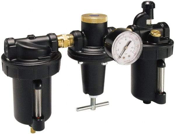 Parker - 1" NPT Port Heavy Duty 3 Piece Filter-Regulator-Lubricator FRL Unit - Metal Bowl, 240 SCFM, 250 Max psi, 13" High, Automatic Drain - Americas Tooling