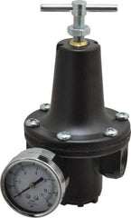 Parker - 1/2 NPT Port, 300 CFM, Zinc Heavy-Duty T-Handle Regulator - 2 to 125 psi Range, 300 Max psi Supply Pressure, 1/4" Gauge Port Thread, 3-1/2" Wide x 6-3/4" High - Americas Tooling