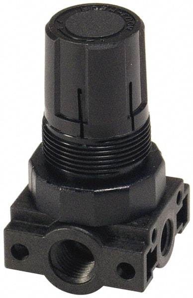 Parker - 3/8 NPT Port, Plastic Miniature Regulator - 0 to 60 psi Range, 150 Max psi Supply Pressure, 1/4" Gauge Port Thread, 2.06" Wide x 3.43" High - Americas Tooling