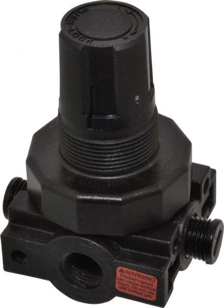 Parker - 1/4 NPT Port, Plastic Miniature Regulator - 0 to 25 psi Range, 150 Max psi Supply Pressure, 1/4" Gauge Port Thread, 2.06" Wide x 3.43" High - Americas Tooling