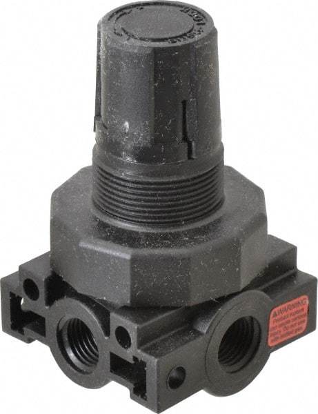 Parker - 1/4 NPT Port, Plastic Miniature Regulator - 0 to 60 psi Range, 150 Max psi Supply Pressure, 1/4" Gauge Port Thread, 2.06" Wide x 3.43" High - Americas Tooling