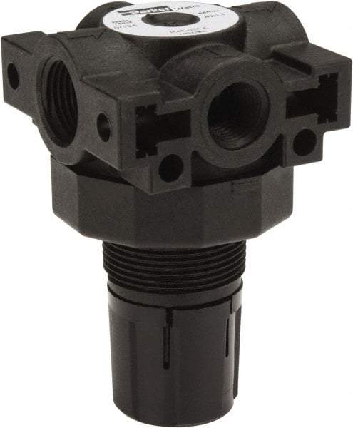 Parker - 3/8 NPT Port, Plastic Miniature Regulator - 0 to 125 psi Range, 150 Max psi Supply Pressure, 1/4" Gauge Port Thread, 2.06" Wide x 3.43" High - Americas Tooling