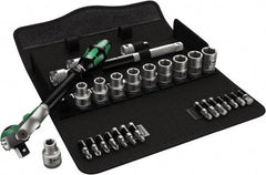 Wera - 28 Piece 1/2" Drive Standard Socket Set - 6 Points, 10 to 19mm, T20 to T40 Torx, Metric Measurement Standard - Americas Tooling