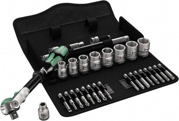 Wera - 29 Piece 3/8" Drive Standard Socket Set - 6 Points, 1/4 to 3/4", T15 to T40 Torx, Inch Measurement Standard - Americas Tooling