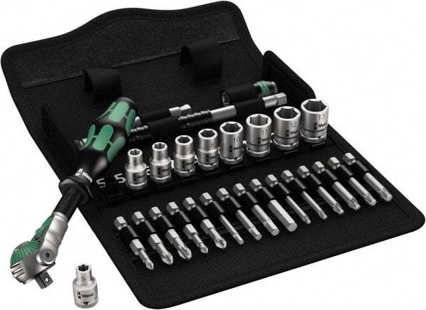 Wera - 28 Piece 1/4" Drive Standard Socket Set - 6 Points, 5 to 13mm, T10 to T40 Torx, Metric Measurement Standard - Americas Tooling