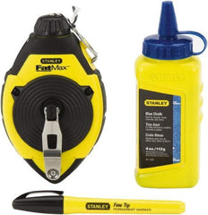 Stanley - 100' Long Reel & Chalk Set - Blue, Includes 4 oz Blue Chalk & Fine Tip Marker - Americas Tooling