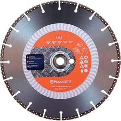 Husqvarna - 14" Diam, 25/32 & 1" Arbor Hole Diam, Continuous Edge Tooth Wet & Dry Cut Saw Blade - Diamond-Tipped, General Purpose Action, Standard Round Arbor - Americas Tooling