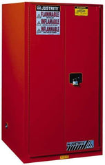 Justrite - 2 Door, 5 Shelf, Red Steel Standard Safety Cabinet for Flammable and Combustible Liquids - 65" High x 34" Wide x 34" Deep, Manual Closing Door, 3 Point Key Lock, 96 Gal Capacity - Americas Tooling