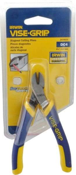 Irwin - 4-1/2" OAL, Diagonal Cutter - 1/2" Jaw Length x 7/64" Jaw Width, Oval Head, ProTouch Handle - Americas Tooling