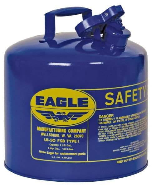 Eagle - 5 Gal Galvanized Steel Type I Safety Can - 13-1/2" High x 12-1/2" Diam, Blue - Americas Tooling