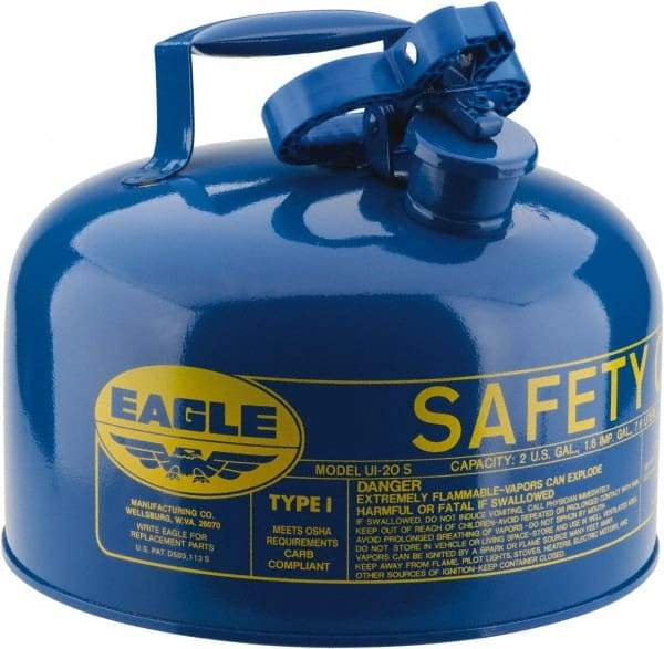 Eagle - 2 Gal Galvanized Steel Type I Safety Can - 9-1/2" High x 11-1/4" Diam, Blue - Americas Tooling