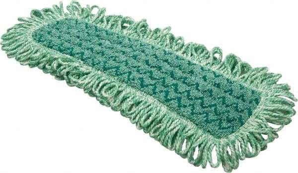 Rubbermaid - 20.7" Long x 5.7" Wide Microfiber Dust Mop Pad - Hook & Loop, Green, Fringed Head - Americas Tooling