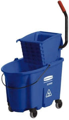 Rubbermaid - 35 Qt Plastic Bucket & Wringer - 20-1/8" Long x 36-1/2" High x 15-3/4" Wide, Blue - Americas Tooling