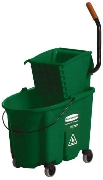 Rubbermaid - 35 Qt Plastic Bucket & Wringer - 20-1/8" Long x 36-1/2" High x 15-3/4" Wide, Green - Americas Tooling