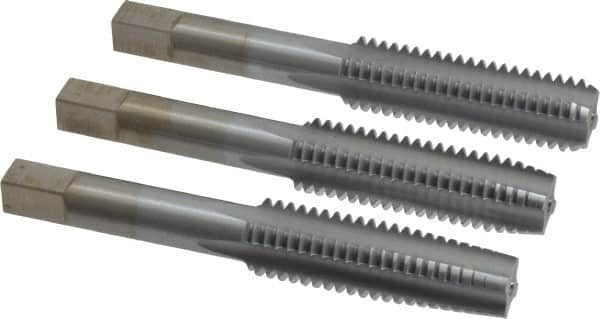 Made in USA - 1/2-13 UNC, 4 Flute, Bottoming, Plug & Taper, Chrome Finish, High Speed Steel Tap Set - Right Hand Cut, 3-3/8" OAL, 1-21/32" Thread Length, 2B/3B Class of Fit - Americas Tooling