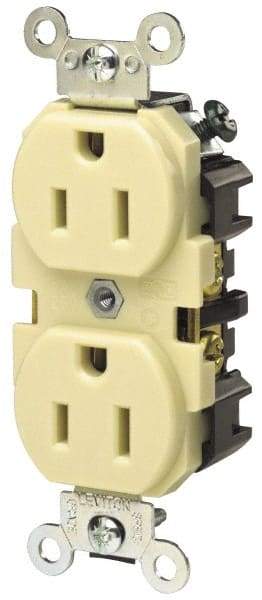 Hubbell Wiring Device-Kellems - 250 VAC, 15 Amp, 6-15R NEMA Configuration, Brown, Specification Grade, Self Grounding Duplex Receptacle - 1 Phase, 2 Poles, 3 Wire, Flush Mount - Americas Tooling